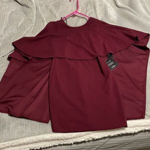 LuLus burgundy cape mini dress